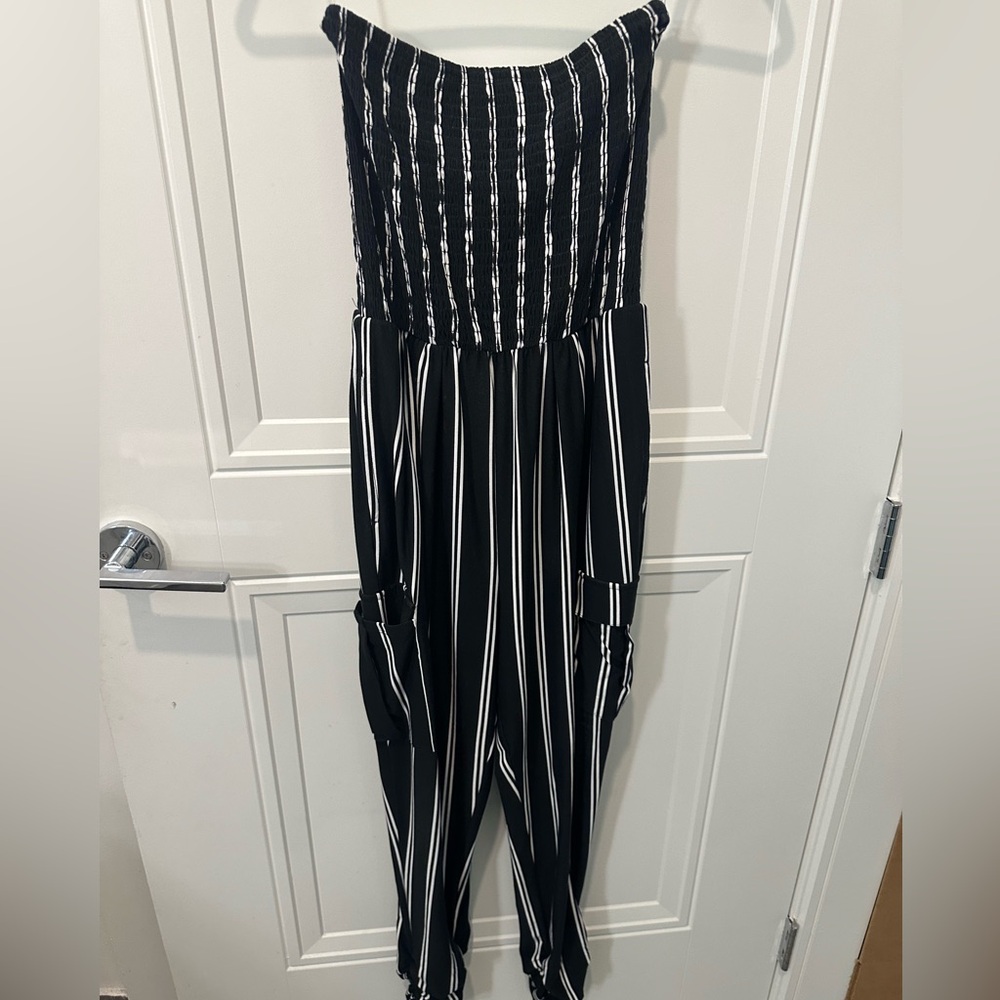 Derek Heart Black & White Striped Strapless Jumpsuit For Women Size S Used Once
